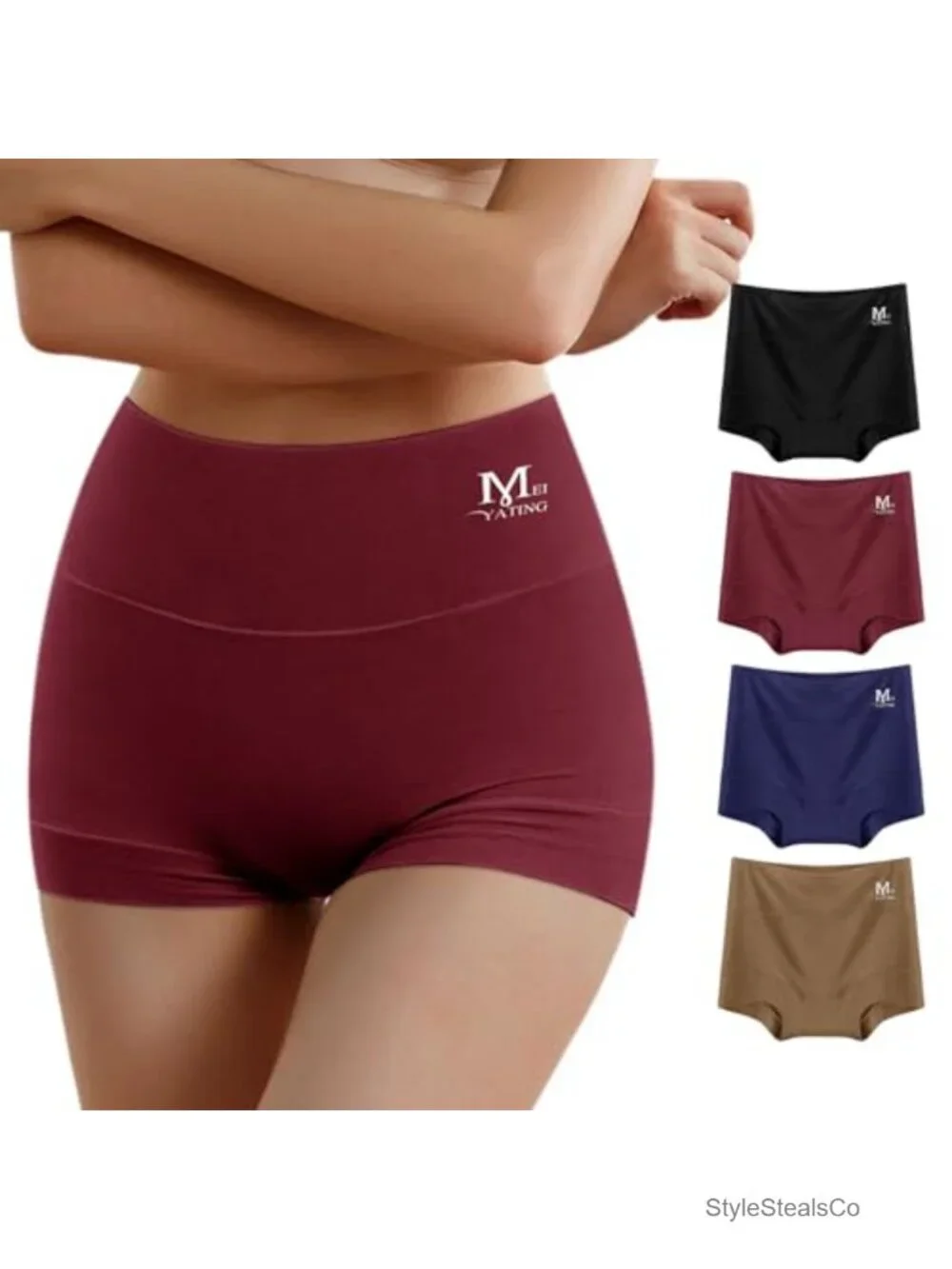 High Waisted Cotton Stretch Boy Shorts Panties 4 Pack Plus Size